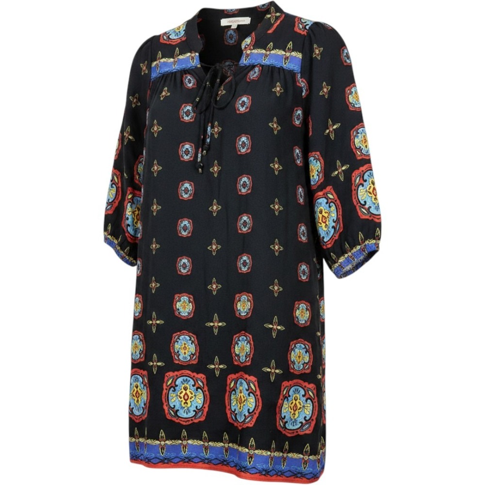 Altar'd State Womens Medallion Print Tie Neck Shift Dress Black Red Blue Size M